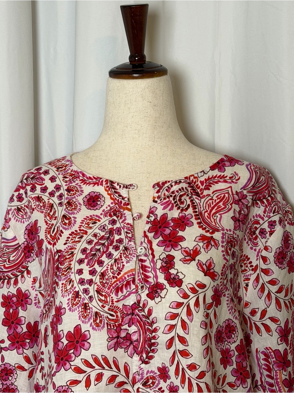Johnny Was Workshop Lillet Linen Top Red Pink Paisley Medium - Picture 4 of 10